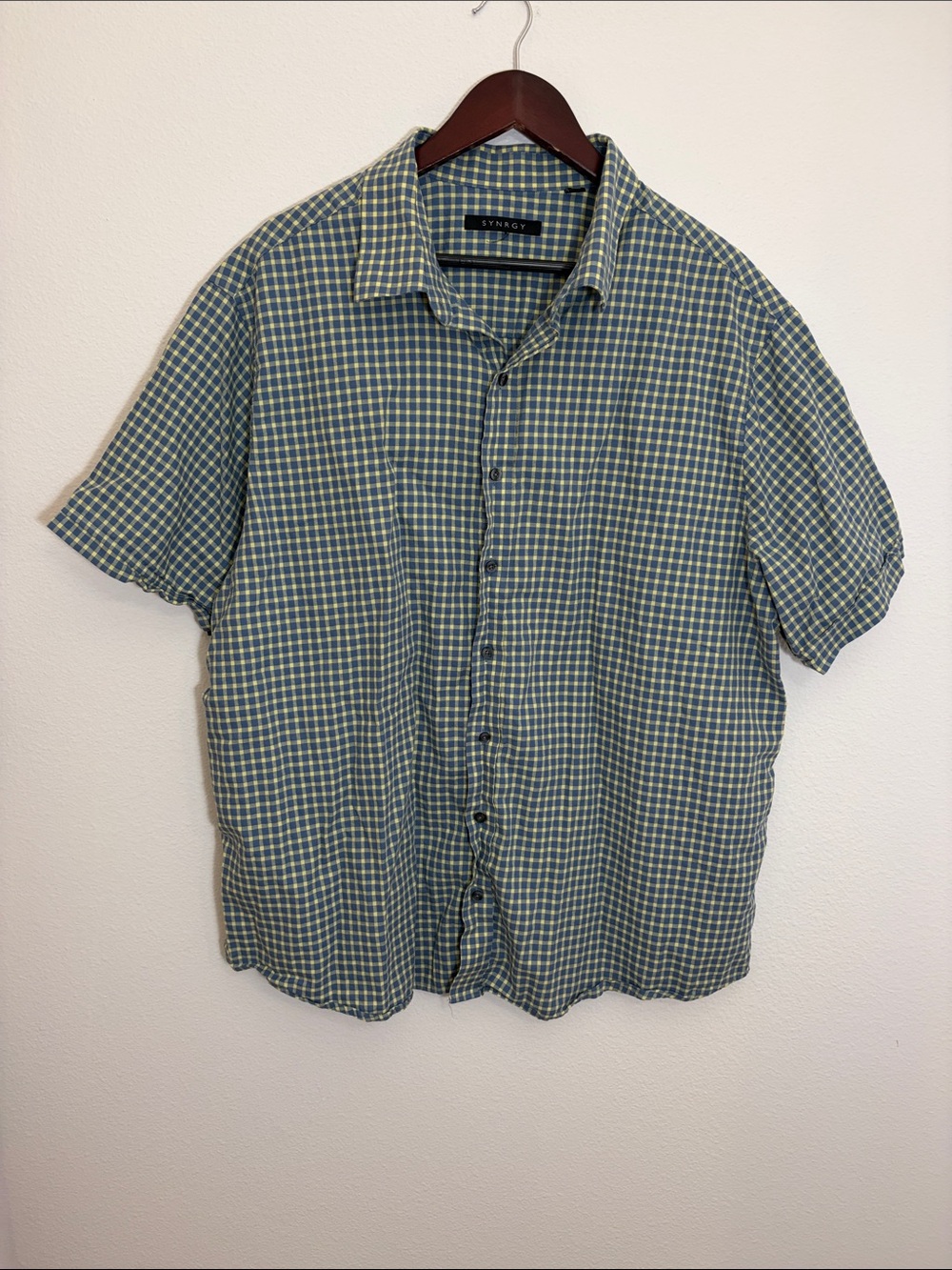 Synrgy Blue Plaid Cotton Short-Sleeve Plus Size Button-Up Shirt